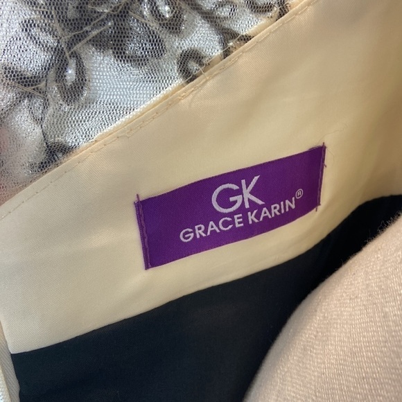 Black evening party prom dress floorlength, appliqué, sequin, sheer size 6 - Picture 12 of 14